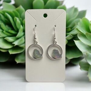 Silver round chunky bird drop dangle earrings